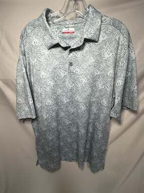 Grand Slam Performance Men's Gray Tropical Leaf Print Short Sleeve Polo Shirt